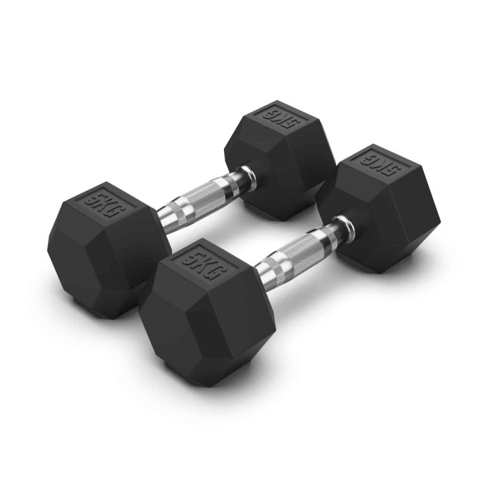 5KG Rubber Hex Dumbbell PAIR