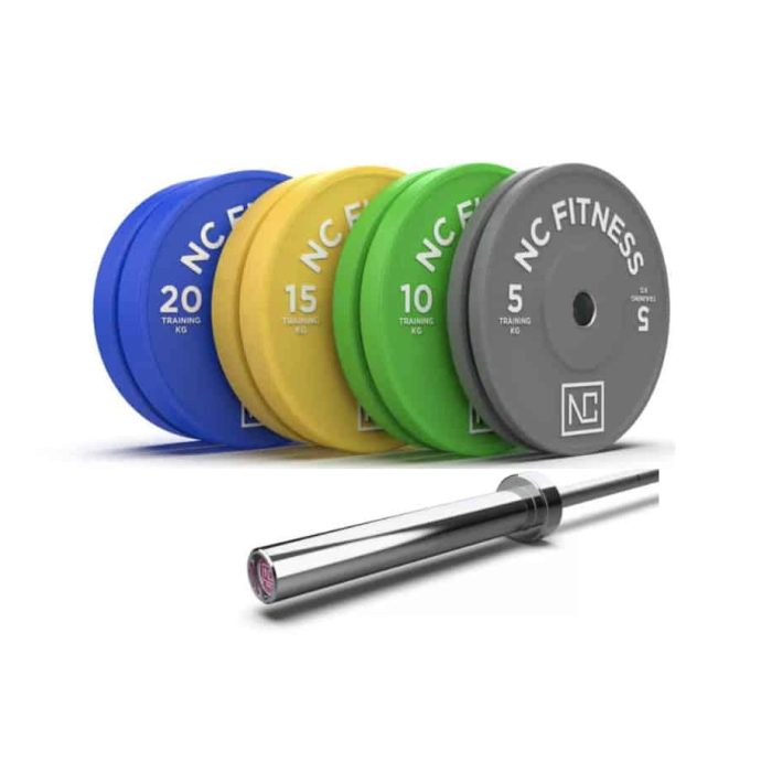 Olympic Bumper Plates (100Kg) + Barbell (15Kg) Set